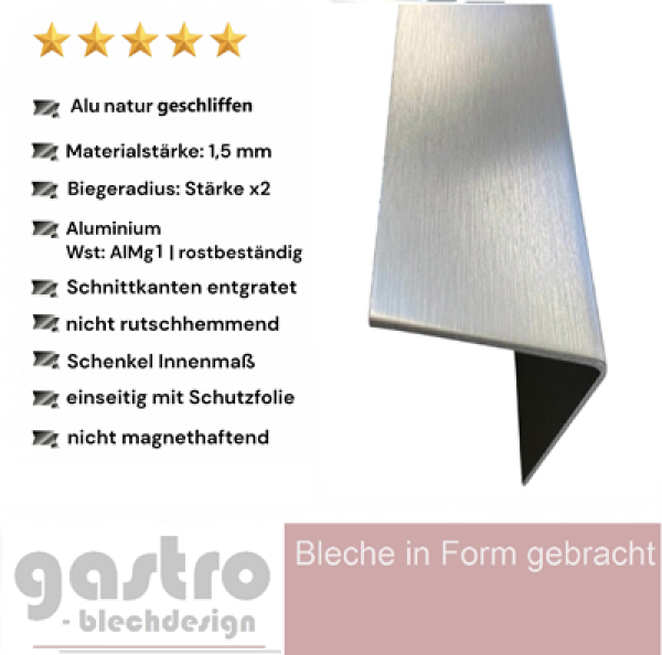 Aluwinkel natur geschliffen in 1,5mm Materialstärke